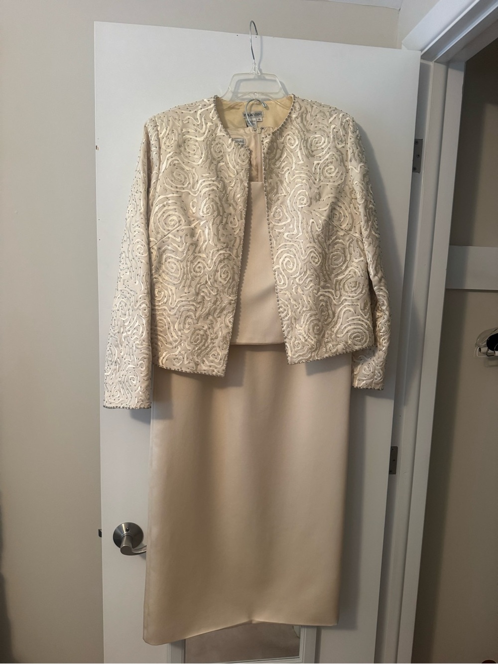 Elegant Cream Embroidered Jacket & Skirt Set